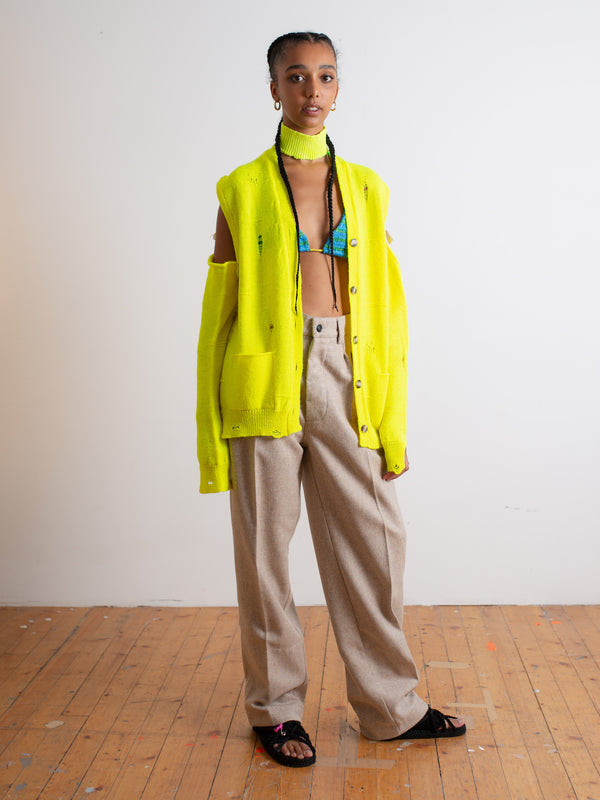 JACOB Menswear Style Cardigan - Neon Yellow (no Sleeves)