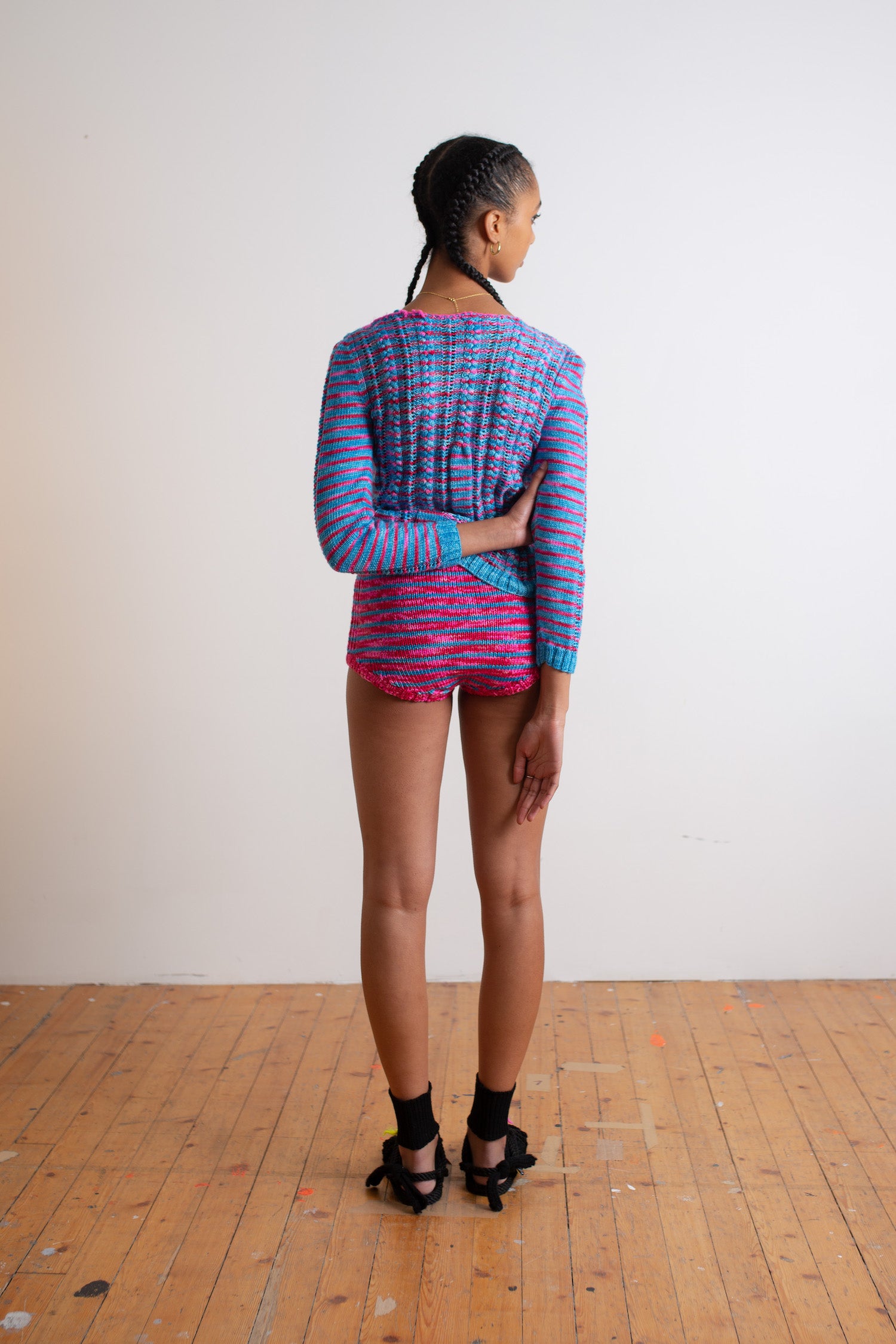 EDIE Handknitted Striped Pants - Neon Pink / Blue