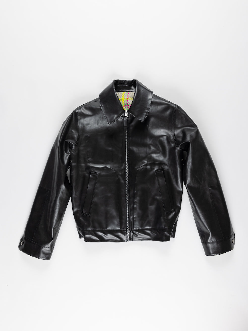 JAIME / POLISHED RUBBER Reversible Bomber Jacket - Black / Oatmeal / Neon