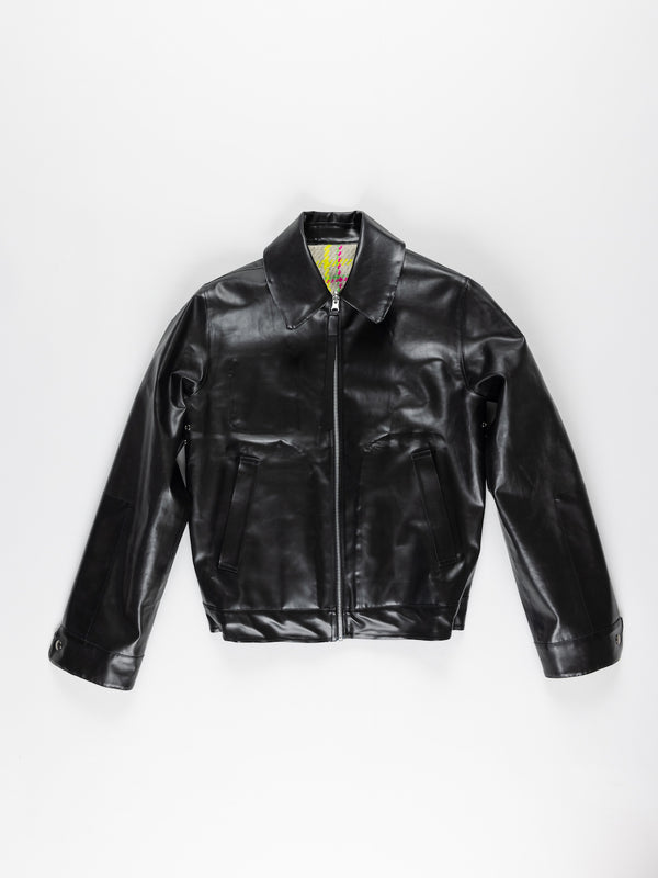 JAIME / POLISHED RUBBER Reversible Bomber Jacket - Black / Oatmeal / Neon