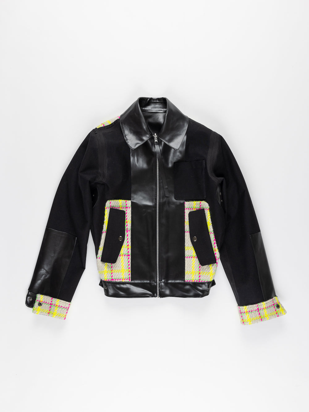 JAIME / POLISHED RUBBER Reversible Bomber Jacket - Black / Oatmeal / Neon