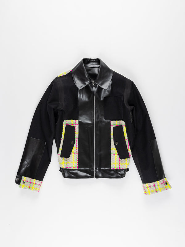 JAIME / POLISHED RUBBER Reversible Bomber Jacket - Black / Oatmeal / Neon