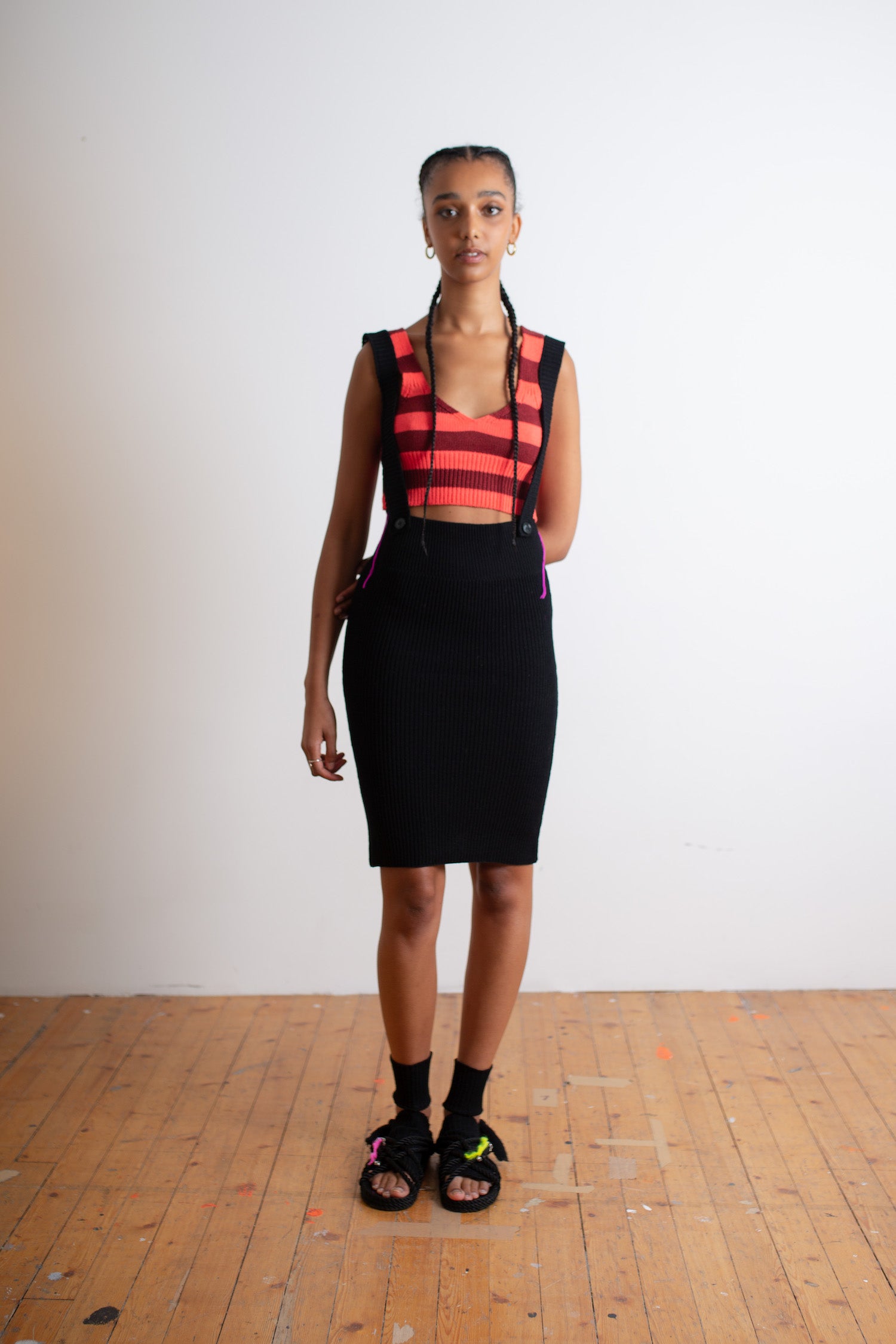 DAPHNE Ribbed Tube Knit Skirt - Black
