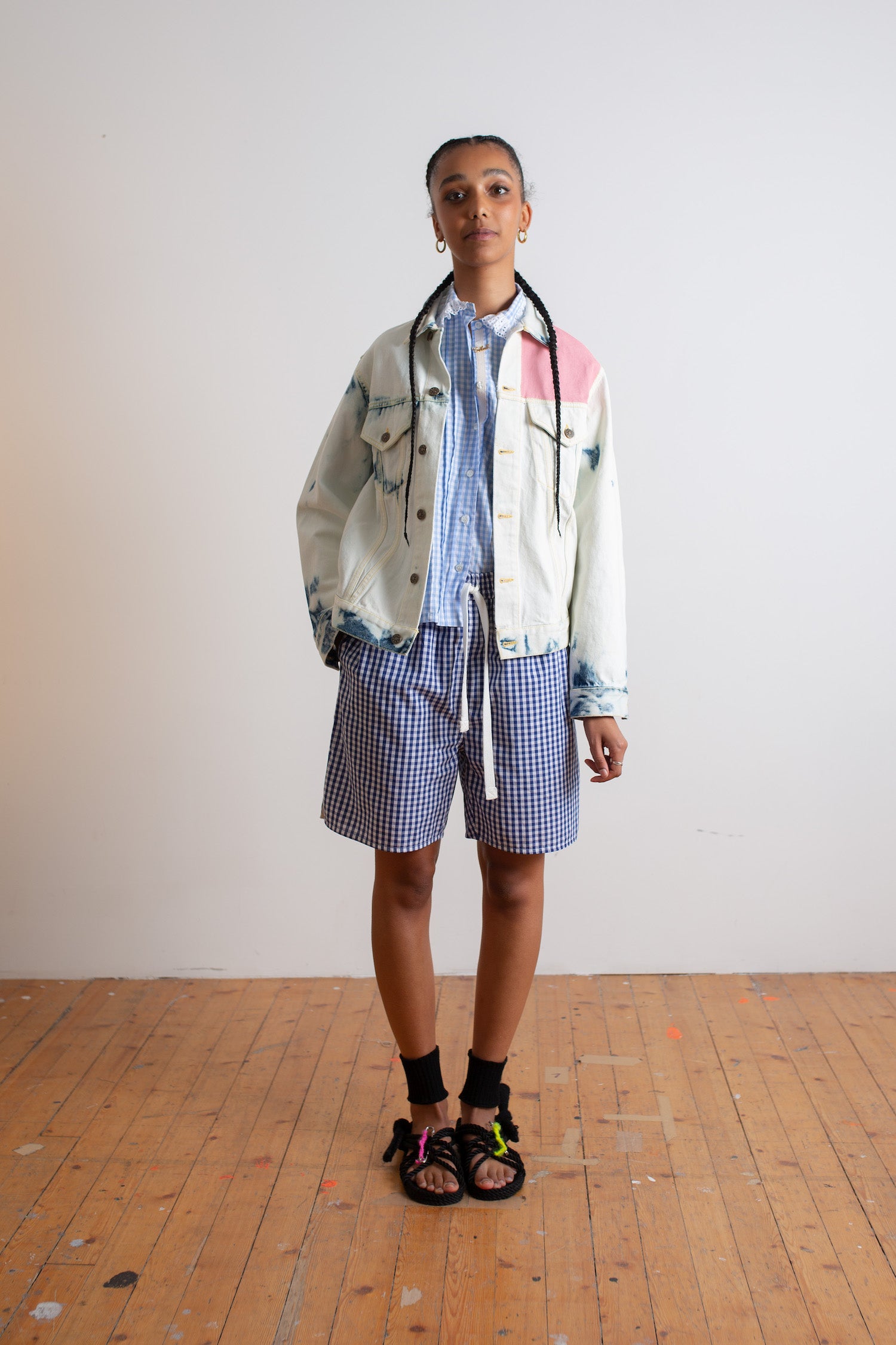 MAGALI Artisanal Acid Dyed Denim Jacket - Acid Denim / White / Pink