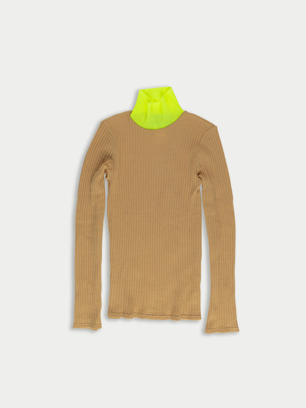FREDERIQUE Ribbed Fine Weight Top - Camel