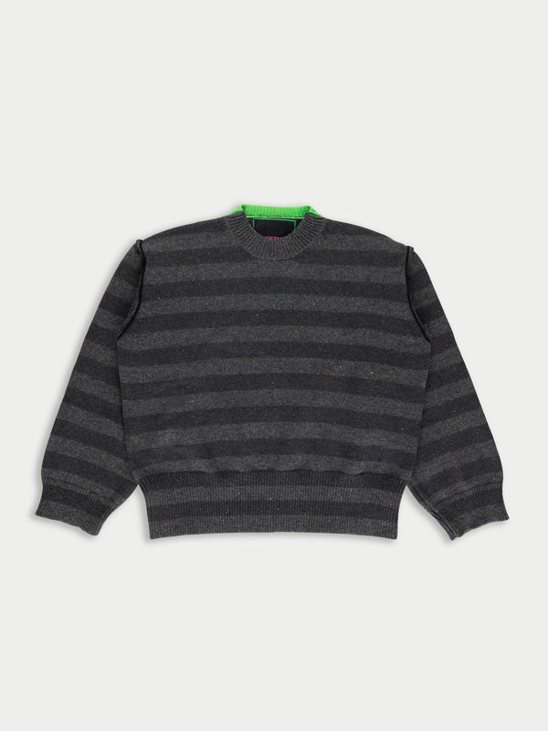 LESLIE Oversized Loose Fit Striped Sweater - Grey / Dark Grey
