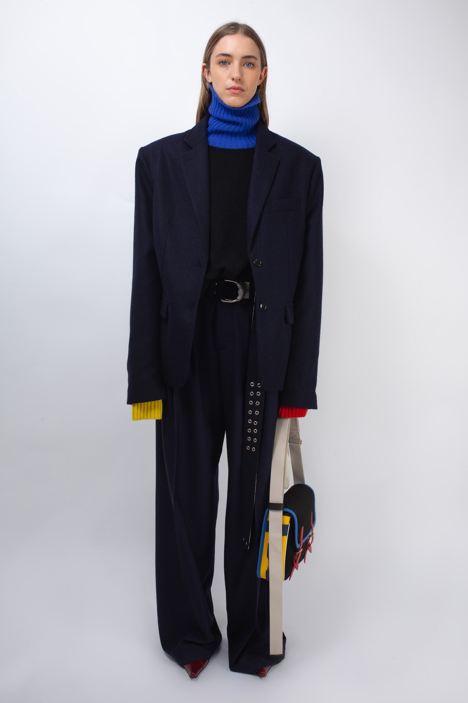 ANNIE X Oversized Tailored Jacket - Navy Tweed