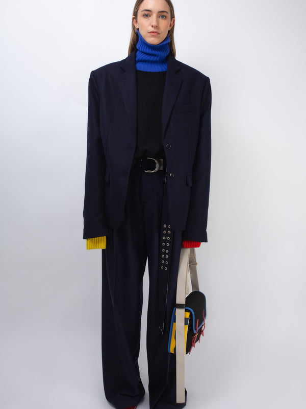 ANNIE X Oversized Tailored Jacket - Navy Tweed