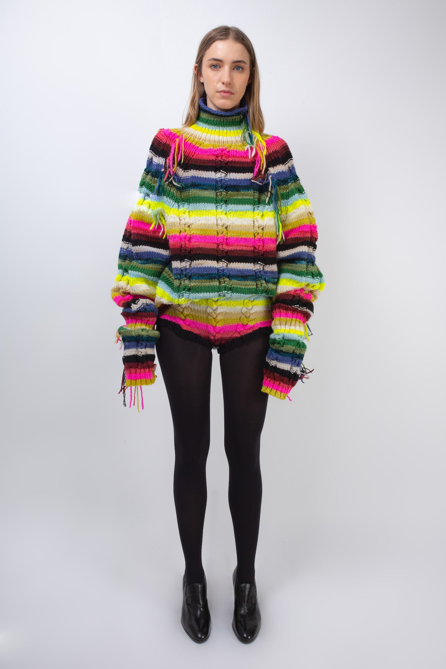 VIOLA Hand Knitted Striped Sweater - Multico