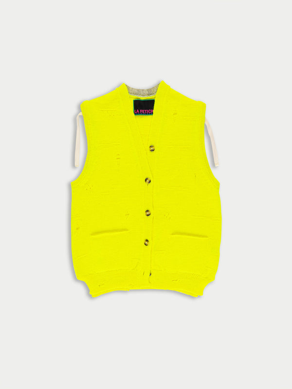 JACOB Menswear Style Cardigan - Neon Yellow (no Sleeves)
