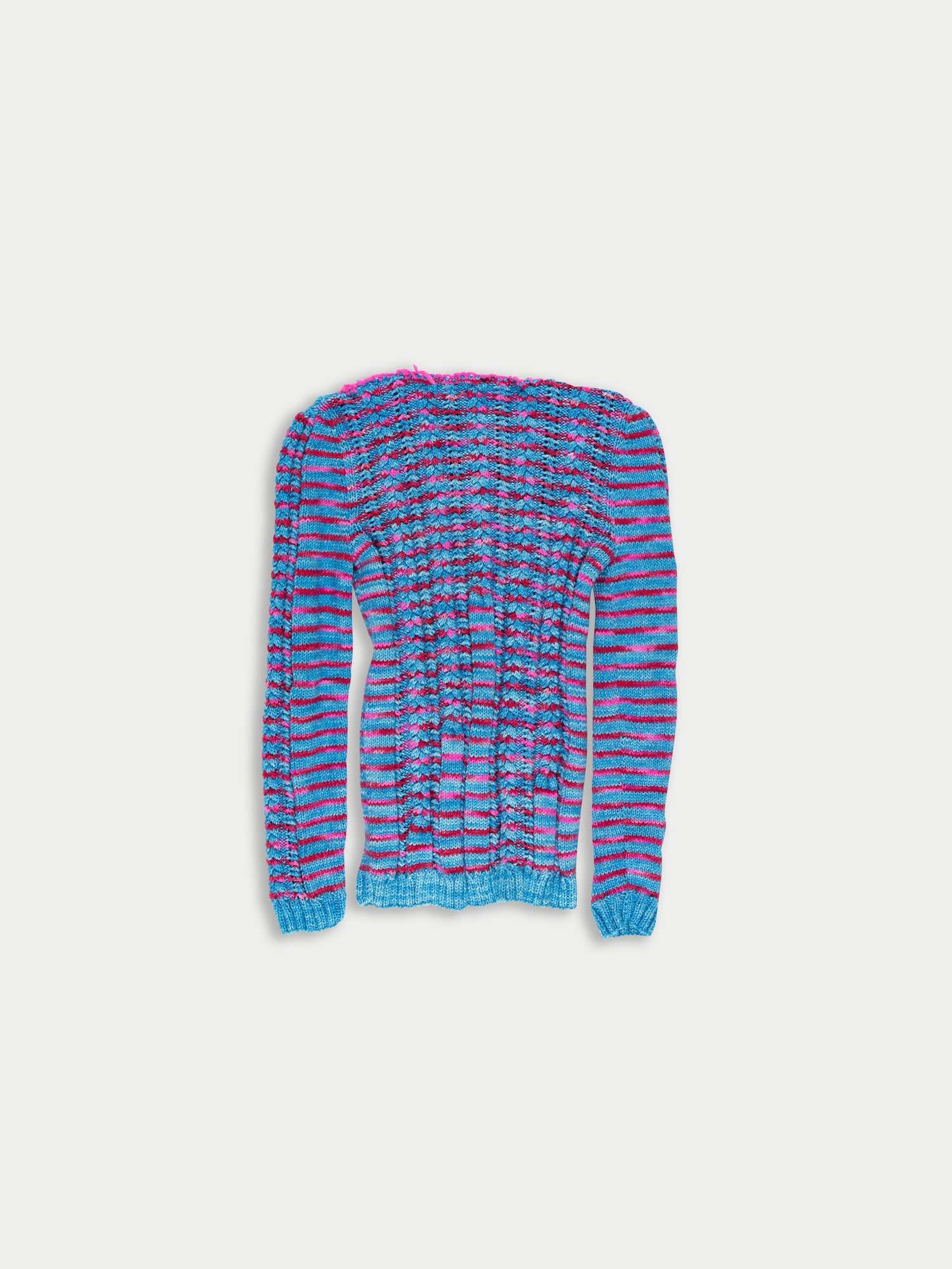IVY Handknitted Striped Cable Sweater - Blue / Neon Pink