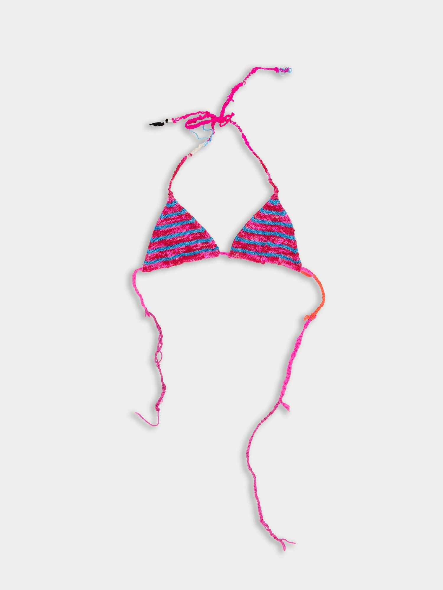 CHLOE Handknitted Striped Bikini Top - Neon Pink / Blue