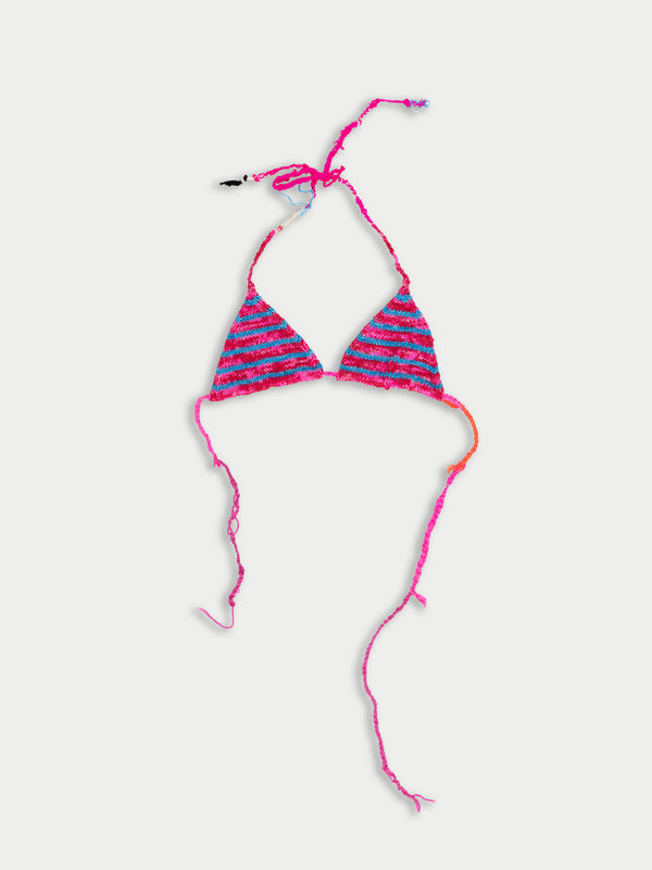 CHLOE Handknitted Striped Bikini Top - Neon Pink / Blue