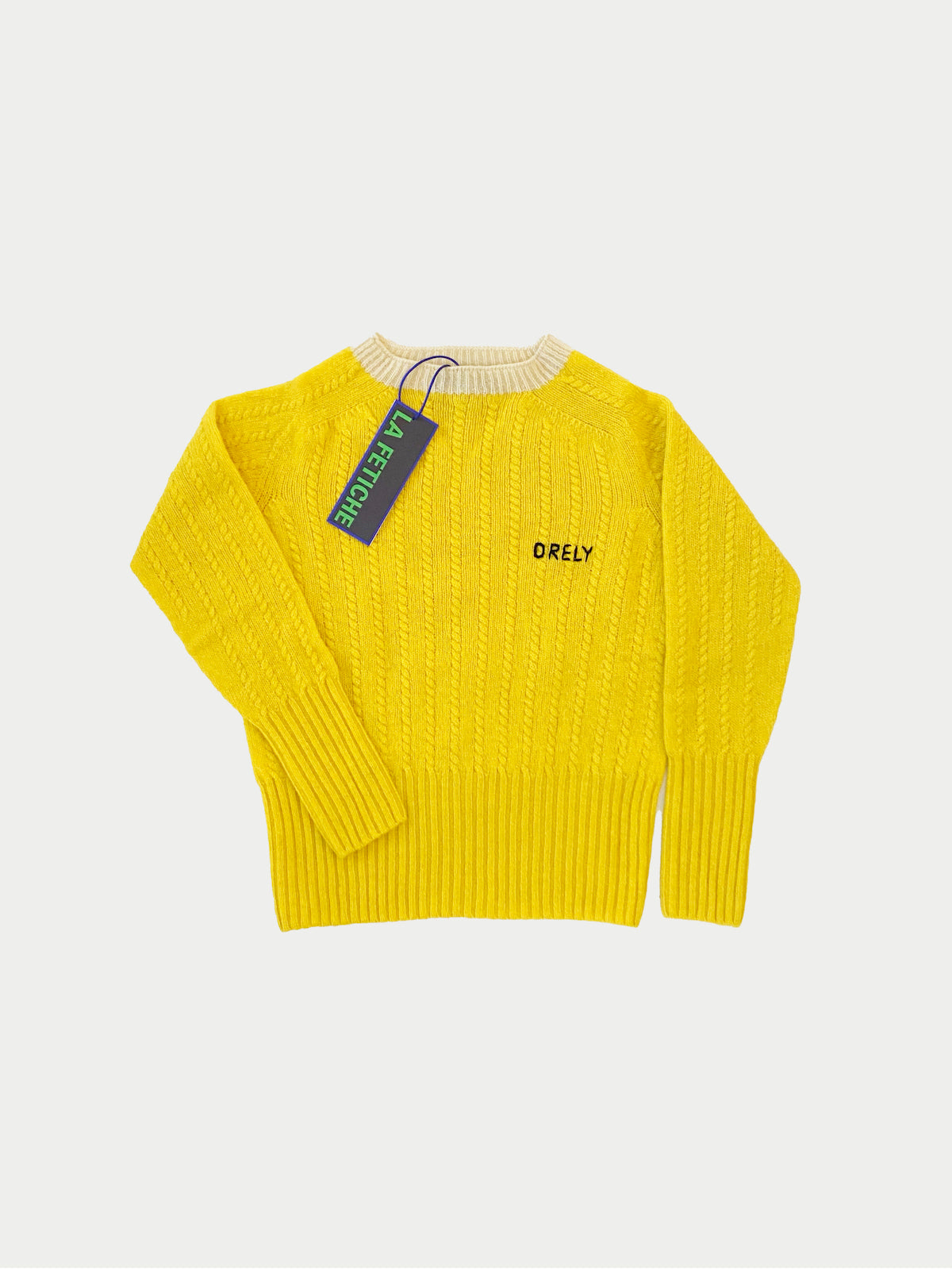 PIERRE Cable Knit Shetland Sweater - Yellow / Ecru