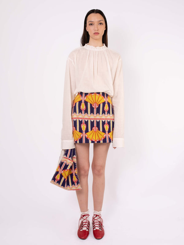 KLEY Knitted Mini Skirt - Navy / Yellow / Red / Ecru