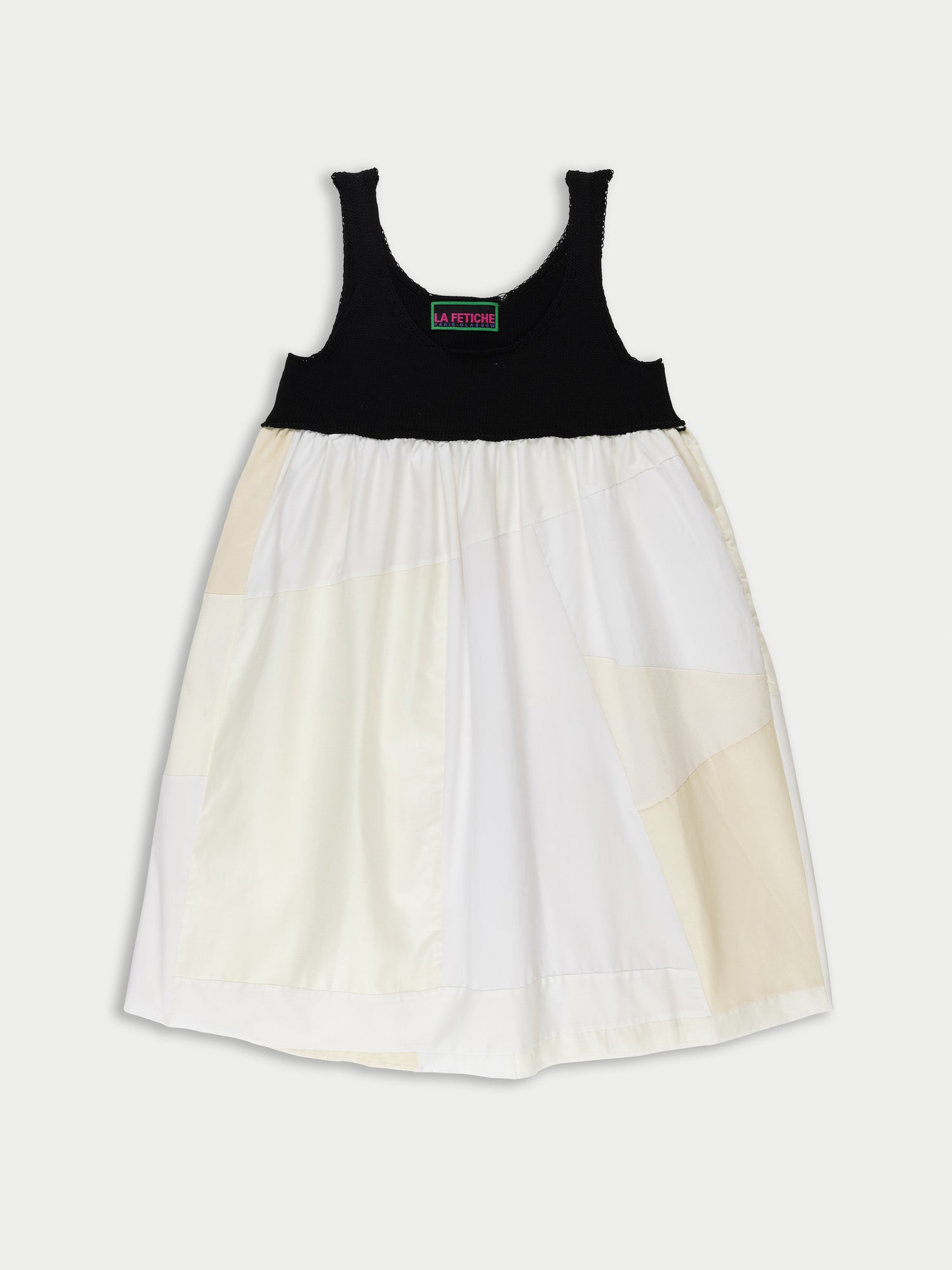 JASMINE Upcycled Patchwork Dress - Black / White / Cream