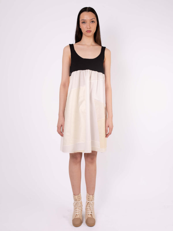 JASMINE Upcycled Patchwork Dress - Black / White / Cream