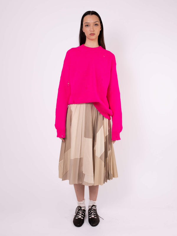 CECILE Upcycled Patchwork Kilt - Beige Patchwork