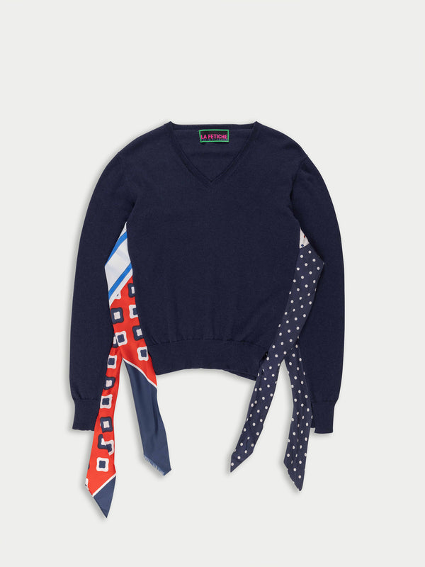ROBBIE V-neck Sweater - Navy / Red