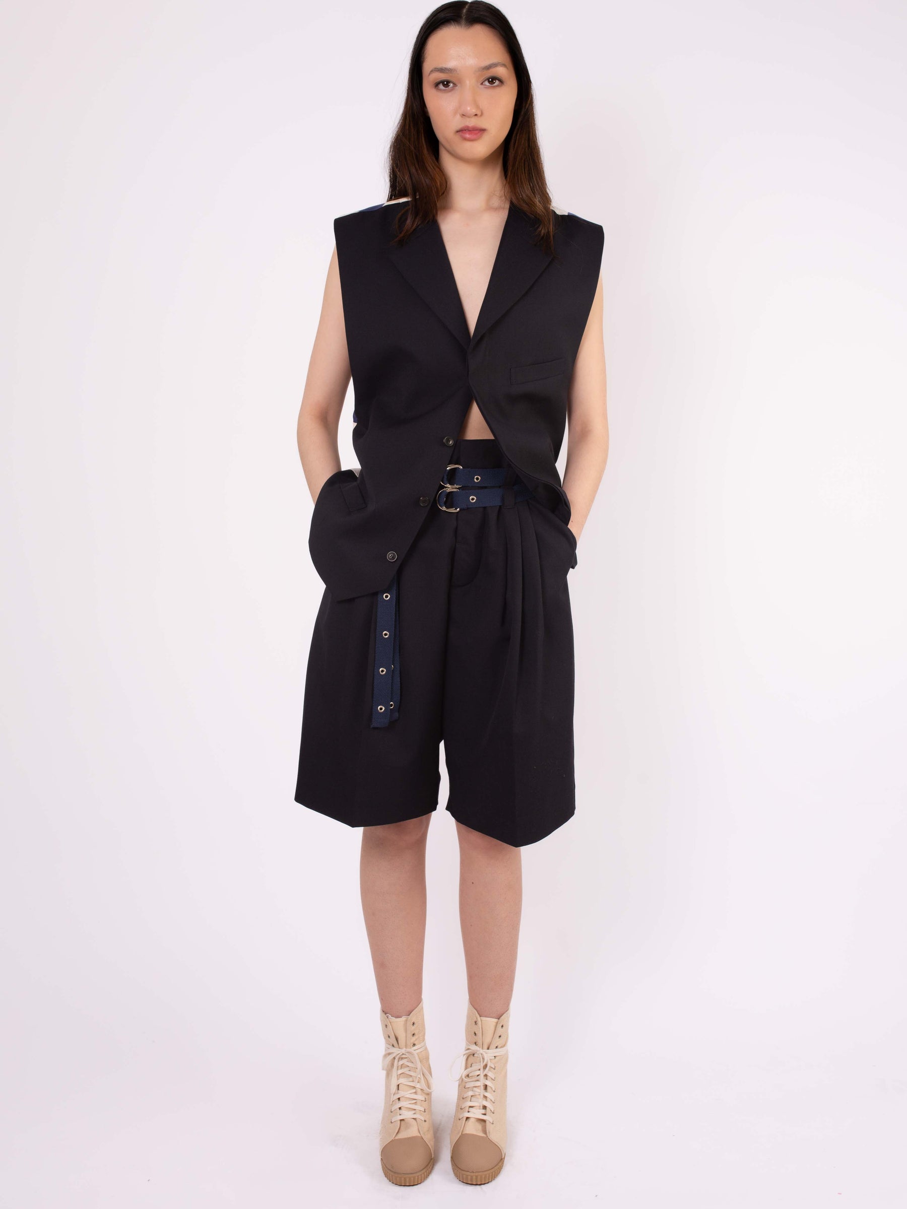 FLORE Sleeveless Tailored Vest - Navy