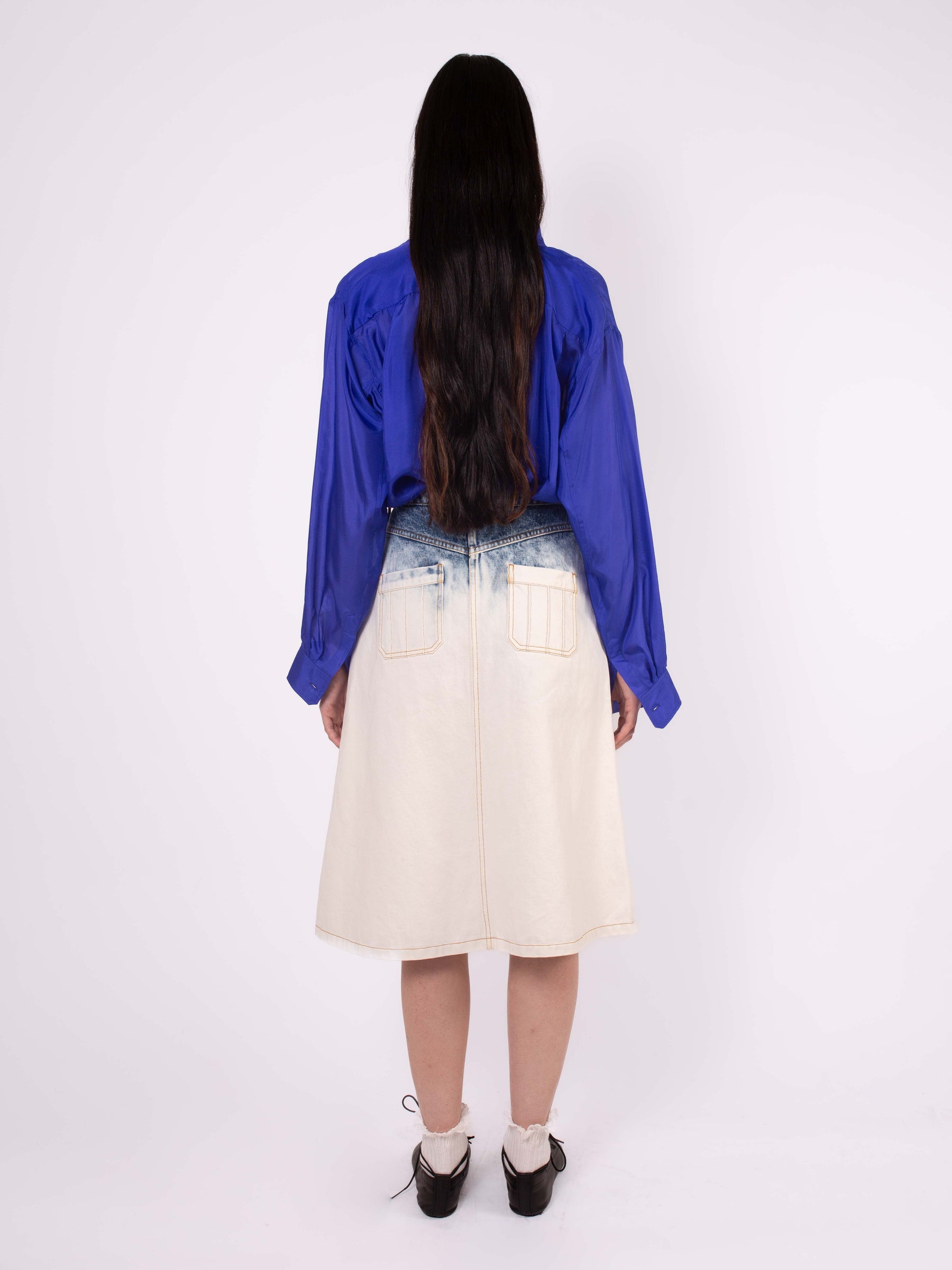 POPPY Denim Mid Length Skirt - Acid Denim