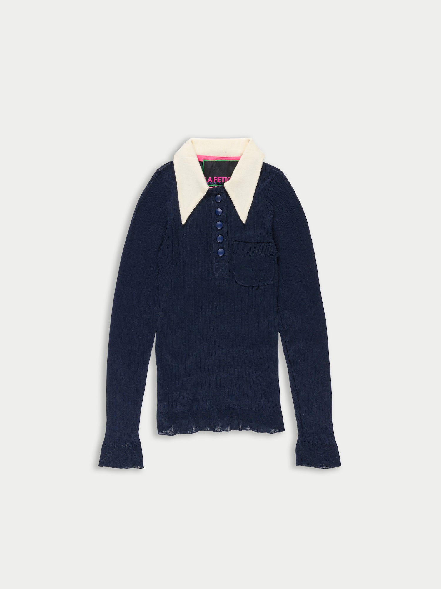 MICK Fine Weight Polo Top - Navy / Ecru