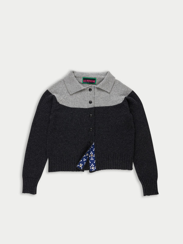 ANTONIO Graphic Yoke Cardigan - Charcoal / Grey