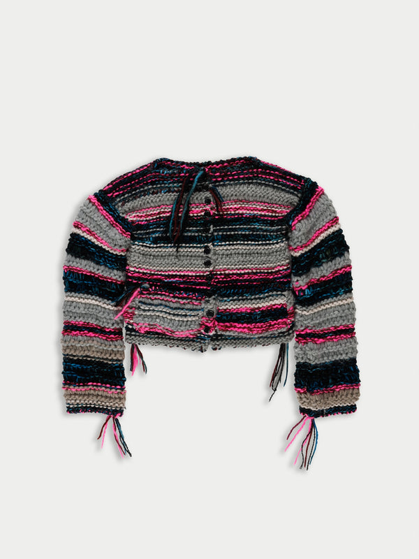 FLEUR Hand Knitted Cardigan - Grey / Navy / Blue / Neon Pink