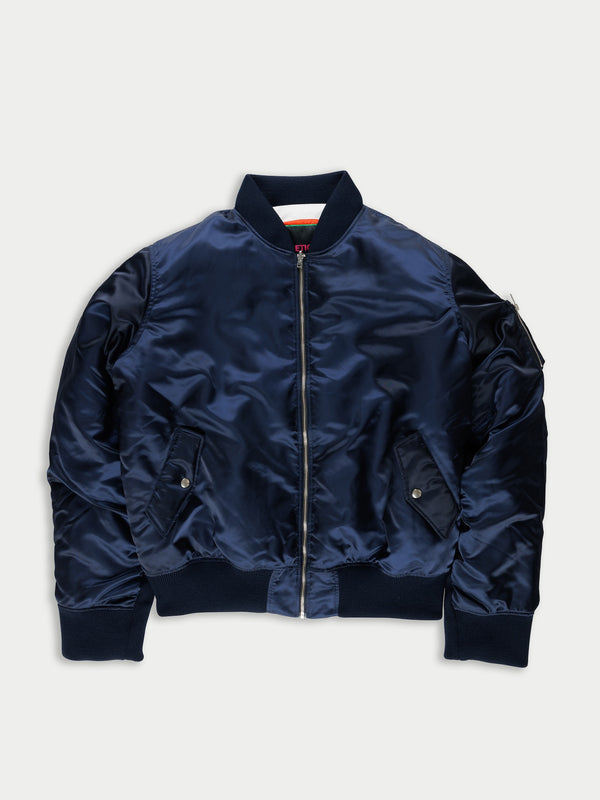 KIM X Oversized Bomber Jacket - Navy / Neon Orange