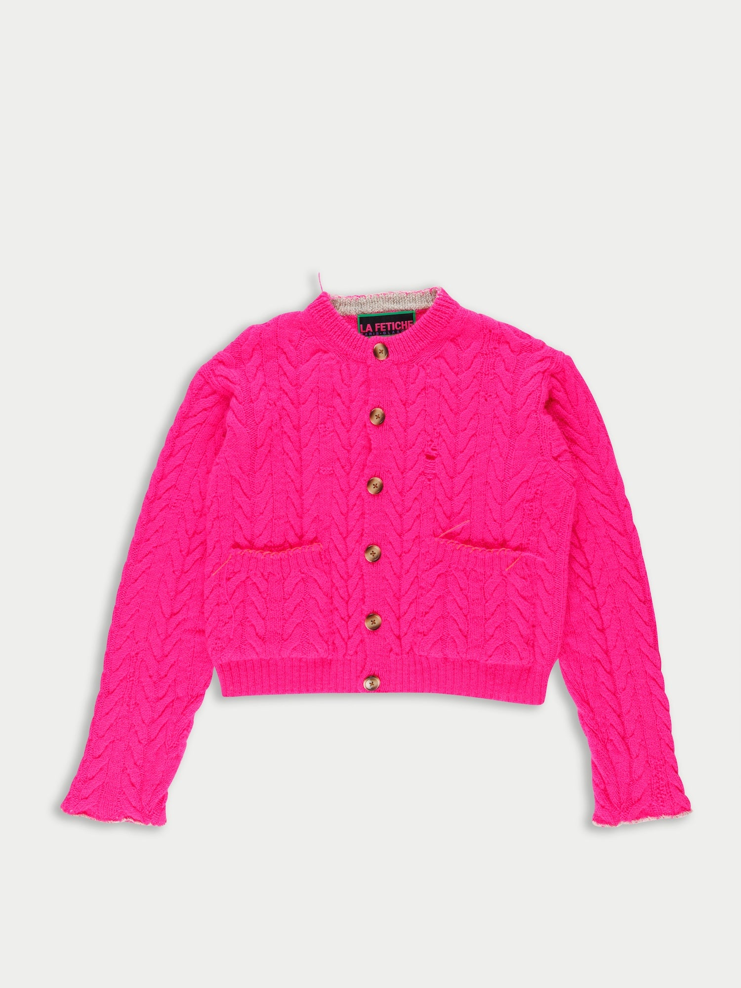 LISETTA Cable Knit Cardigan - Neon Pink