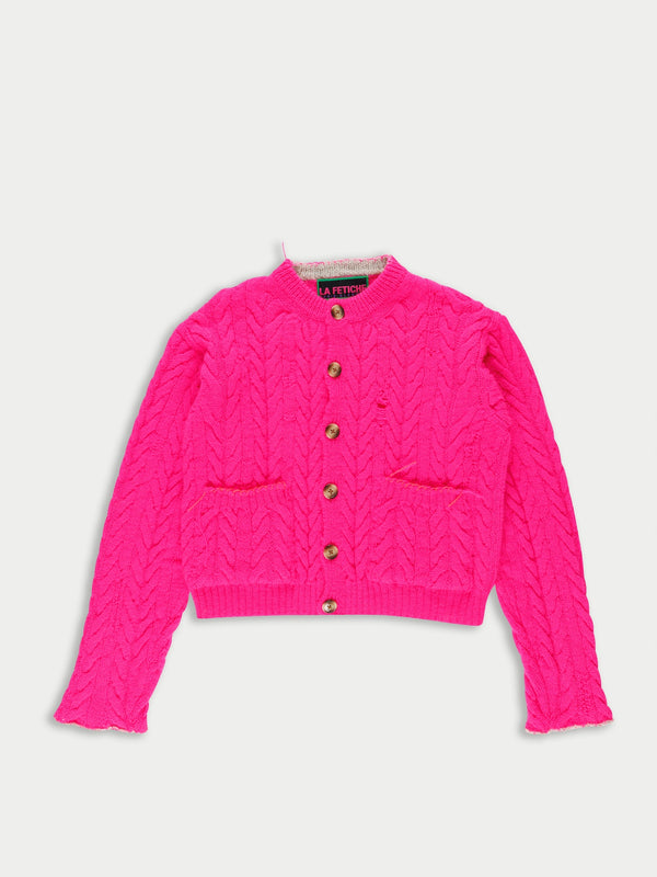 LISETTA Cable Knit Cardigan - Neon Pink
