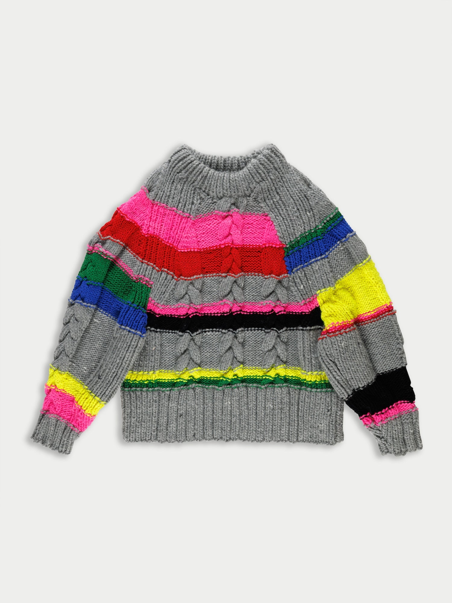 VIOLET Hand Knitted Striped Sweater - Grey / Multico