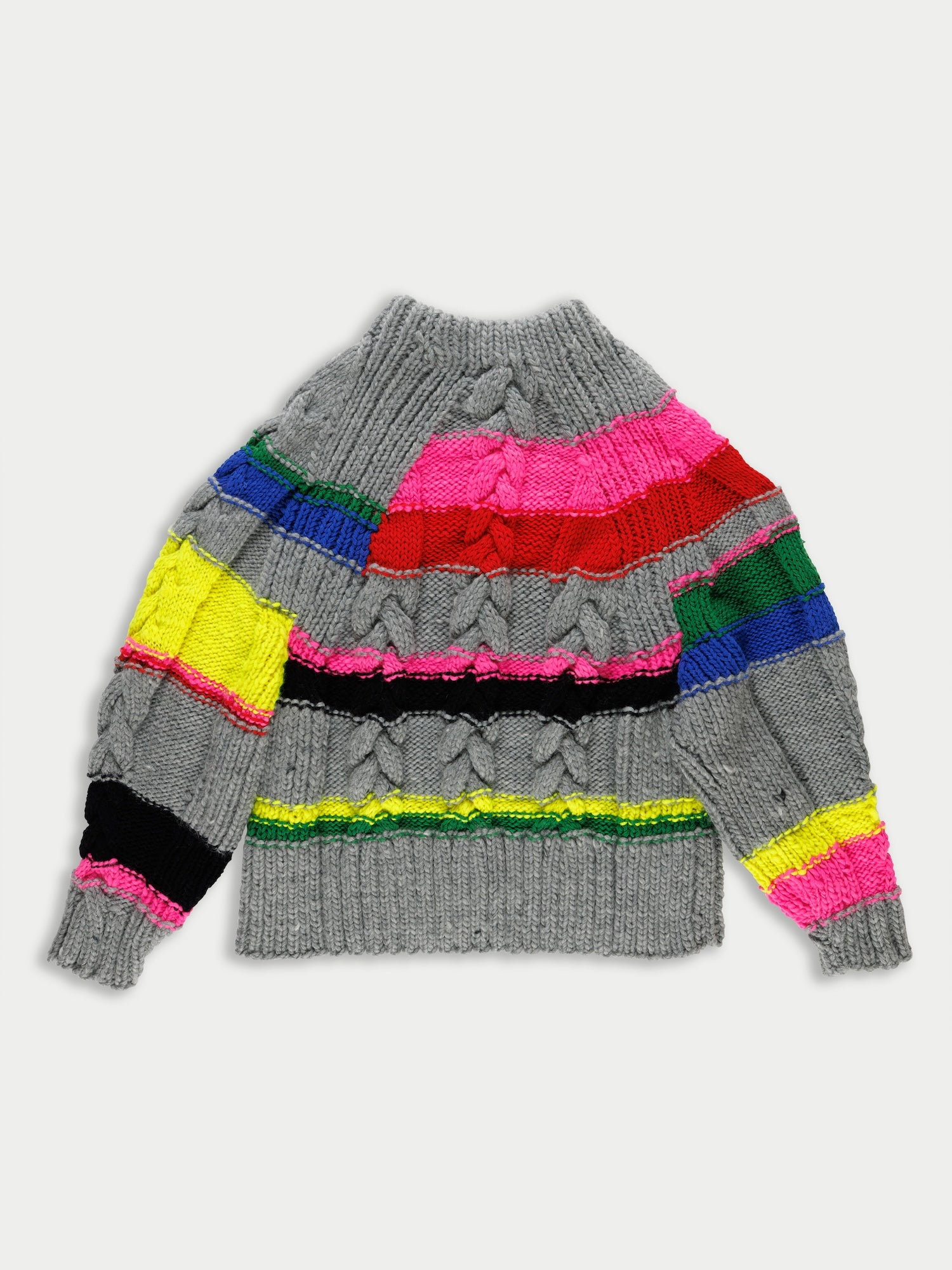 VIOLET Hand Knitted Striped Sweater - Grey / Multico