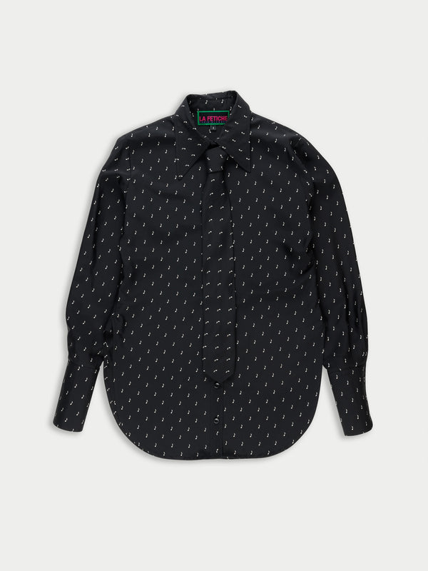 TASHA Music Note Printed Blouse - Black / White