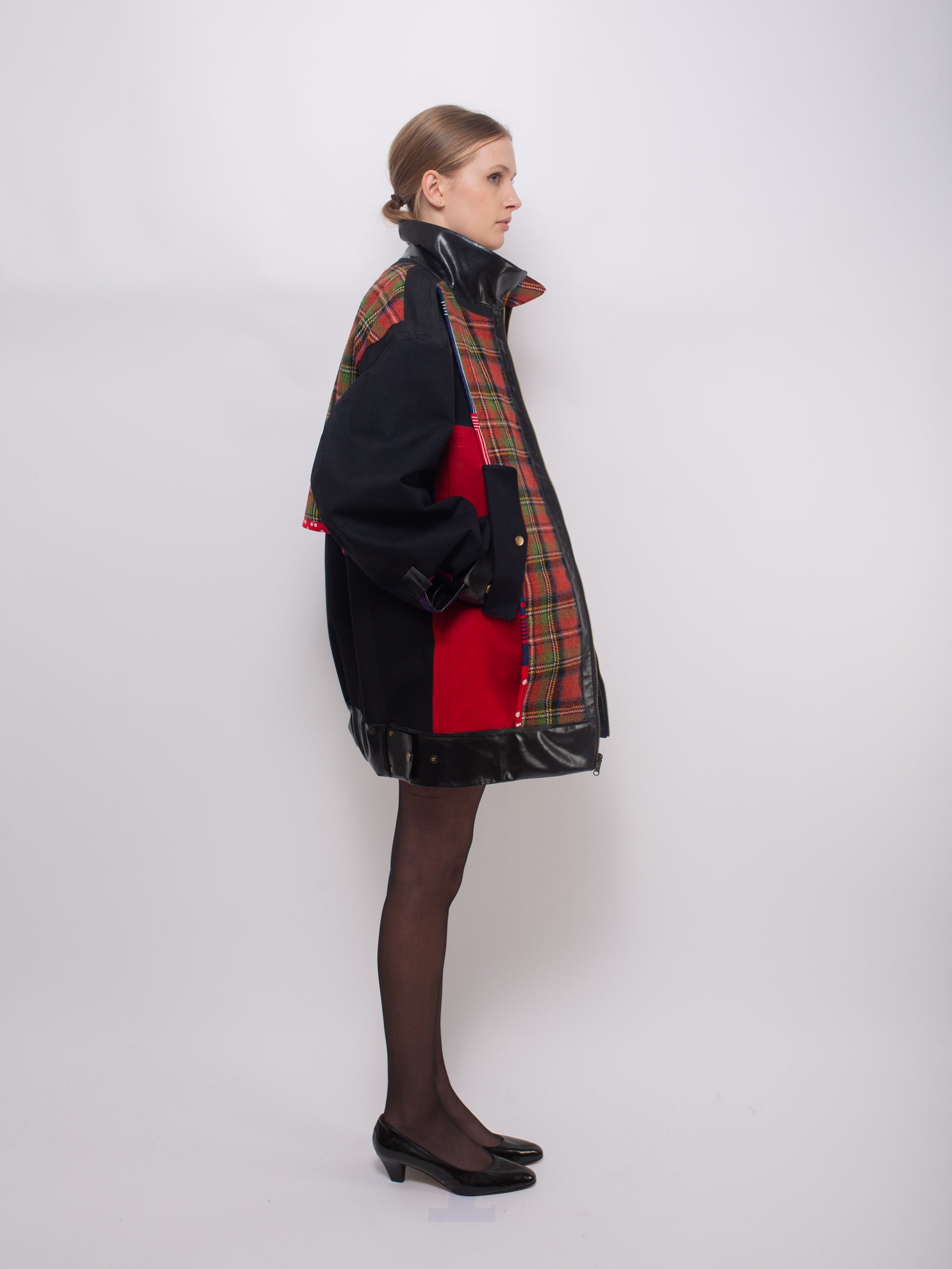 JAIME X Reversible Bomber Jacket - Black / Red Tartan