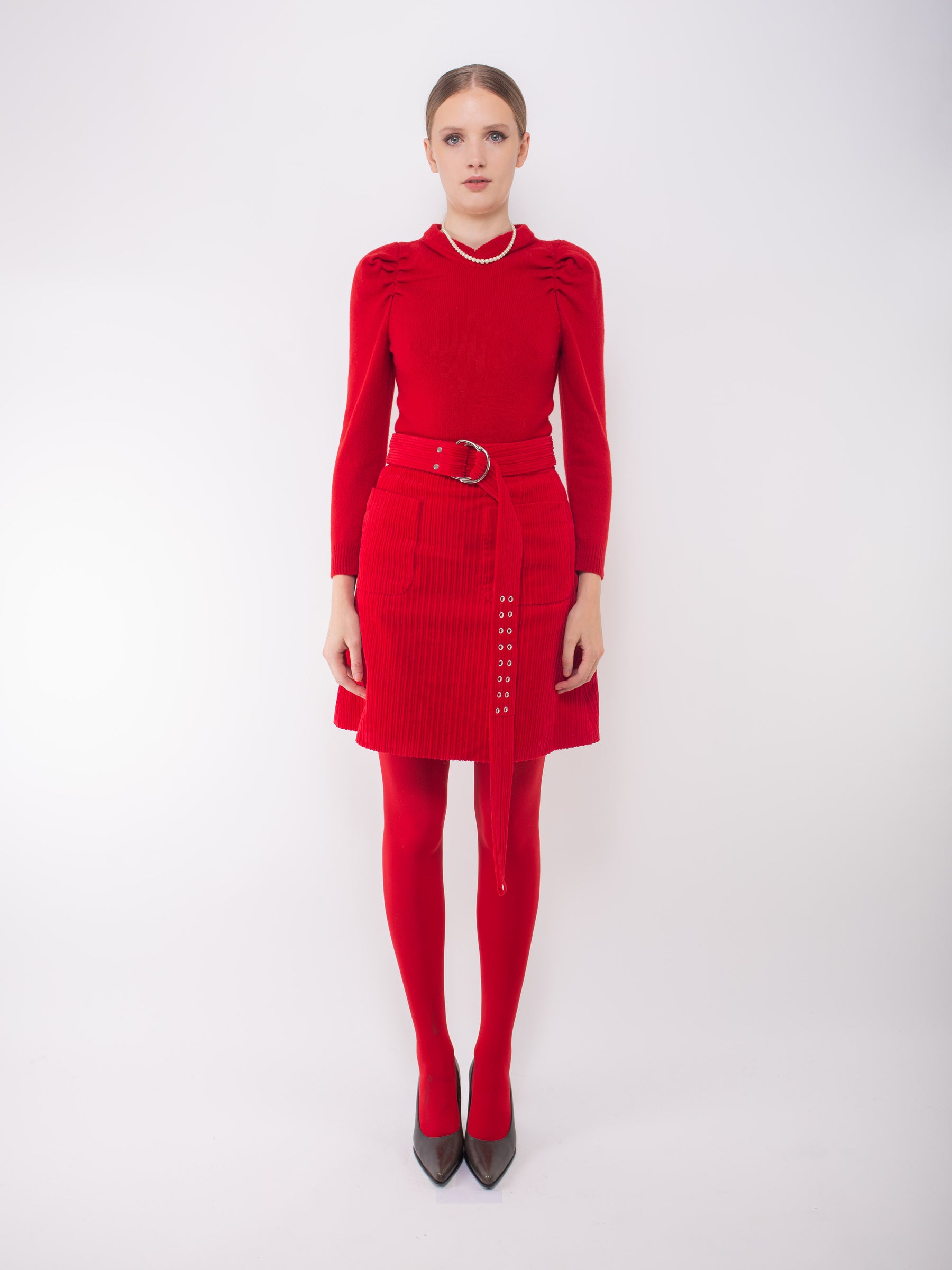 ZOUZOU Corduroy A-line Skirt - Red