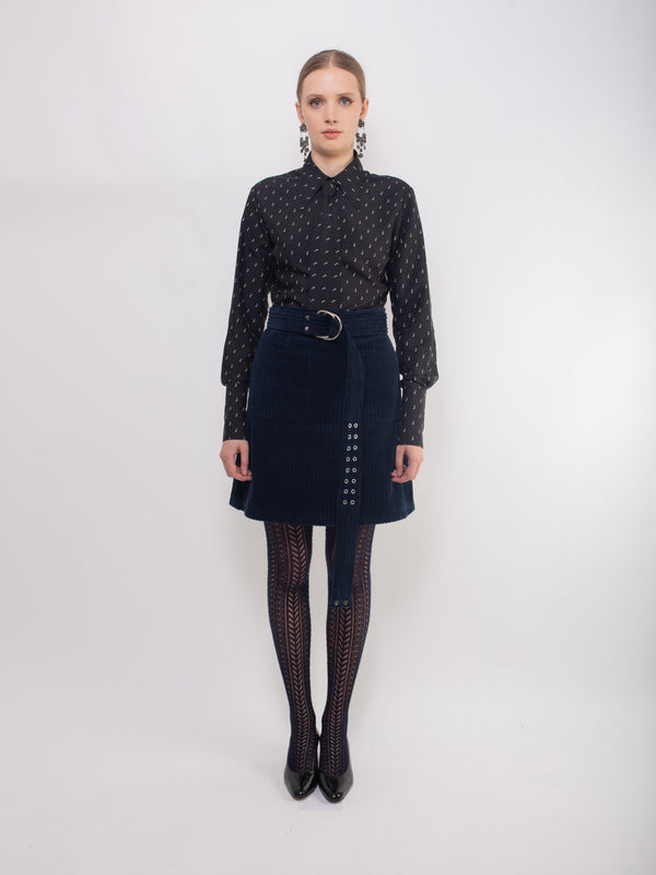 ZOUZOU Corduroy A-line Skirt - Navy