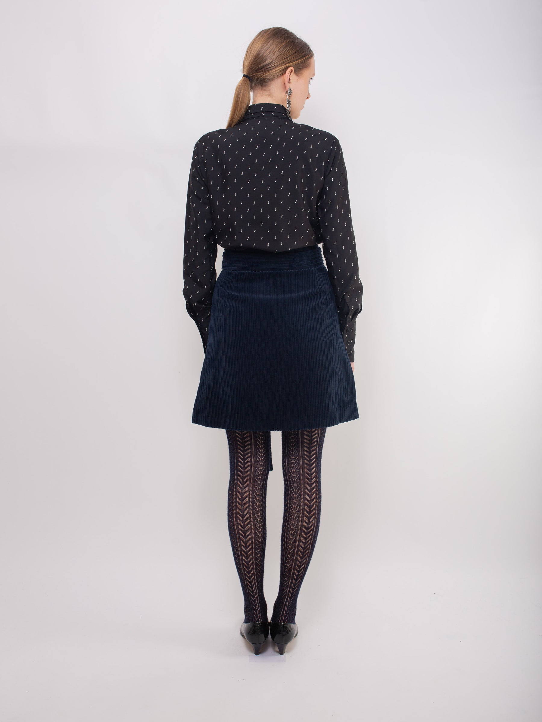 TASHA Music Note Printed Blouse - Black / White