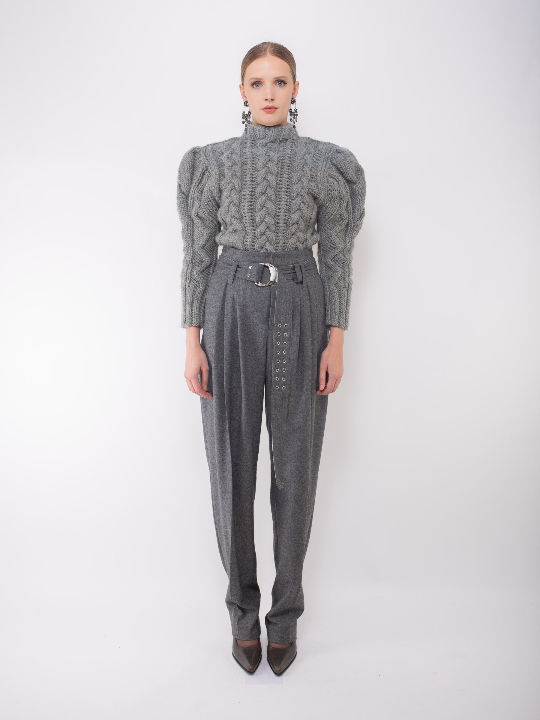 WINONA Hand Knitted Cable Sweater - Grey