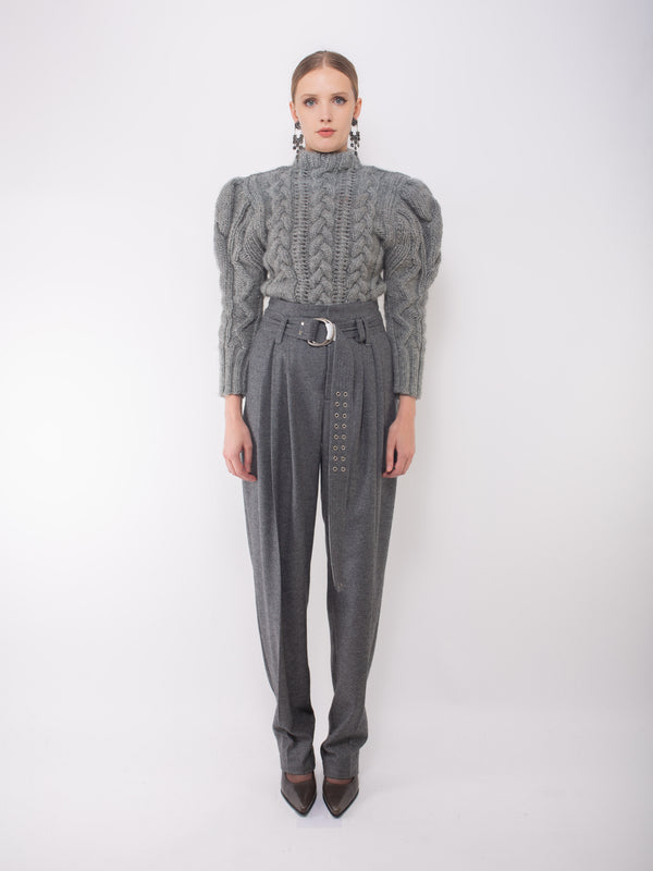 WINONA Hand Knitted Cable Sweater - Grey