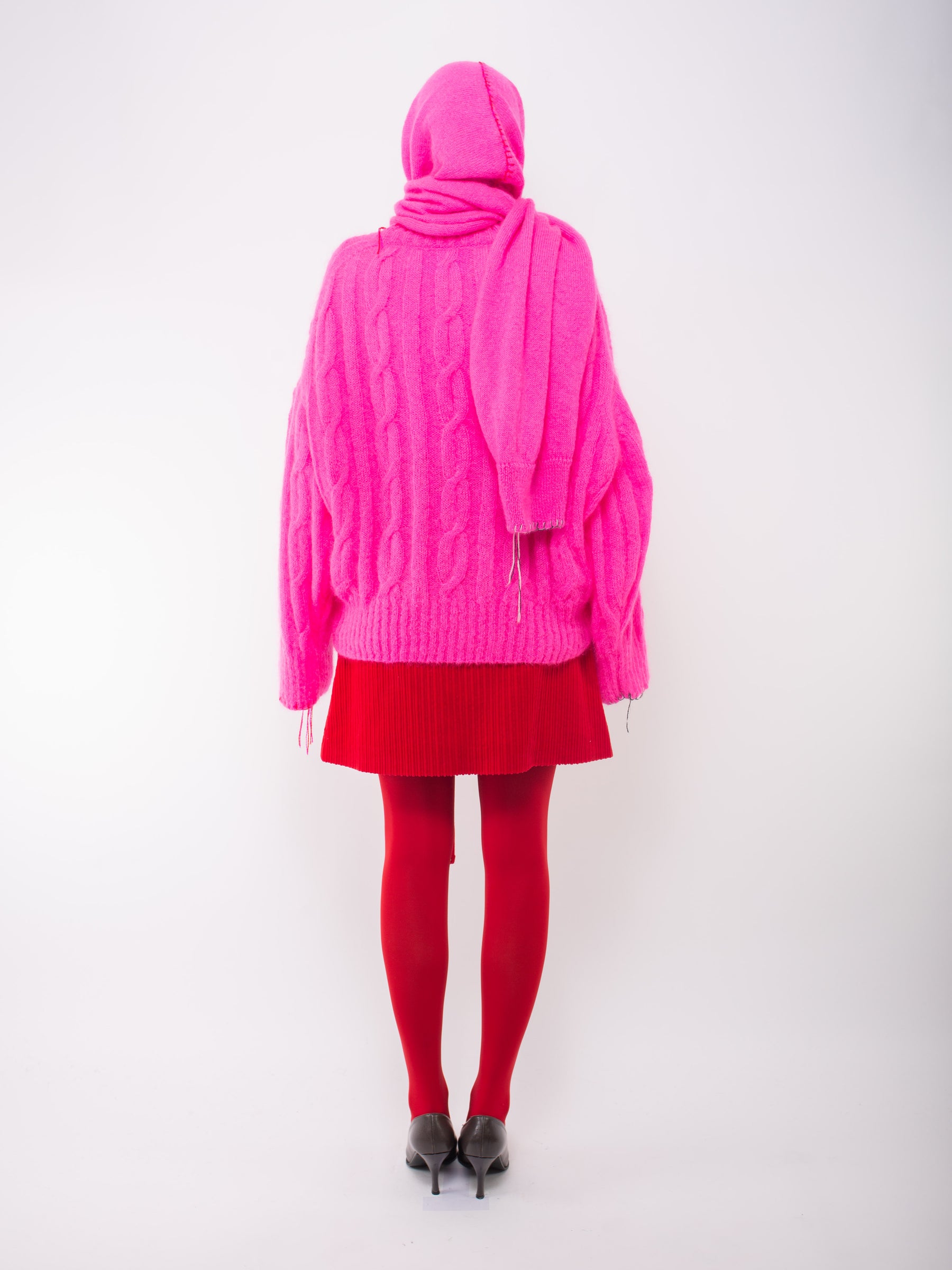 KIKI Hooded Sweater Scarf - Neon Pink