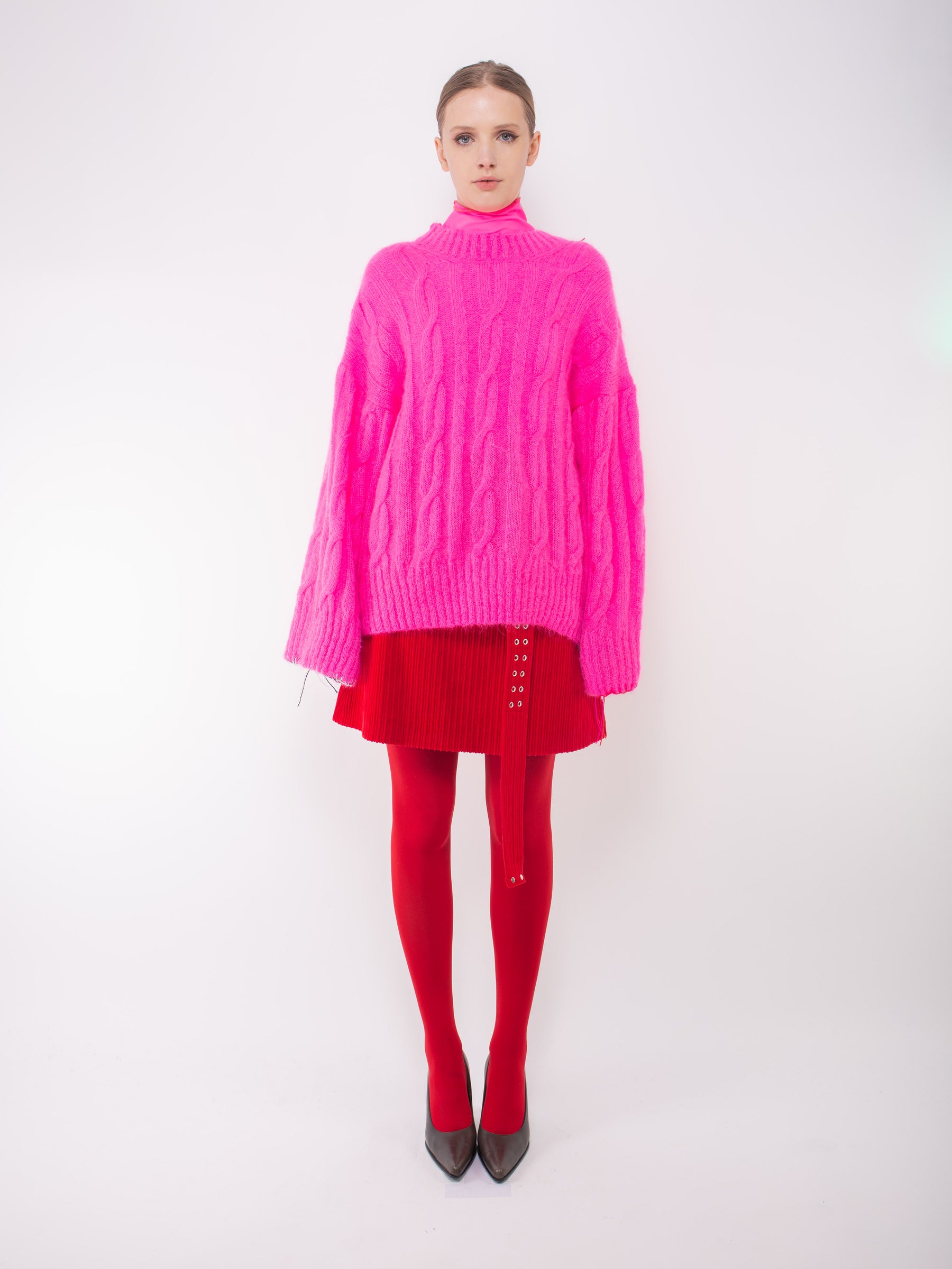 AURORA Cable Sweater - Neon Pink