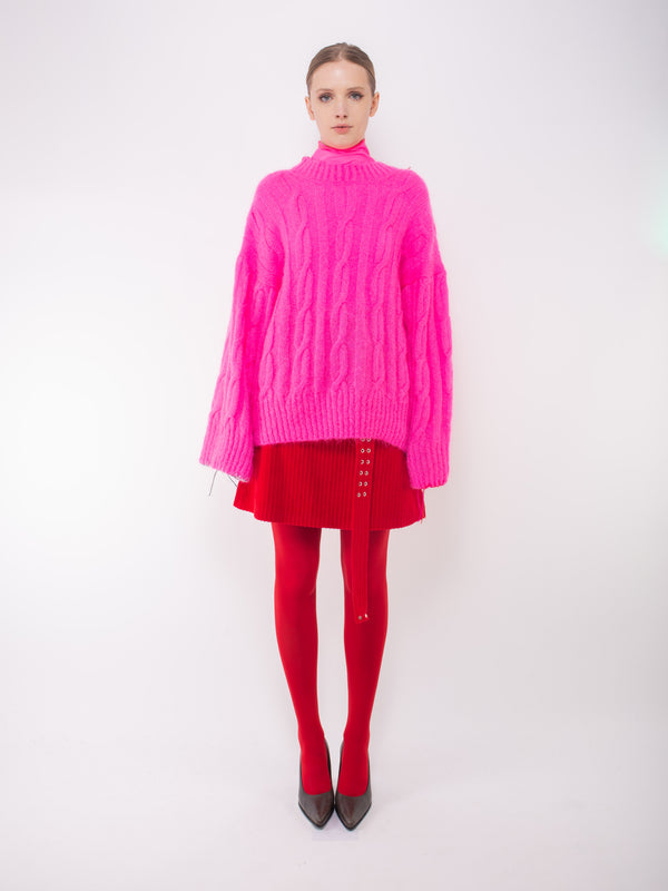 AURORA Cable Sweater - Neon Pink