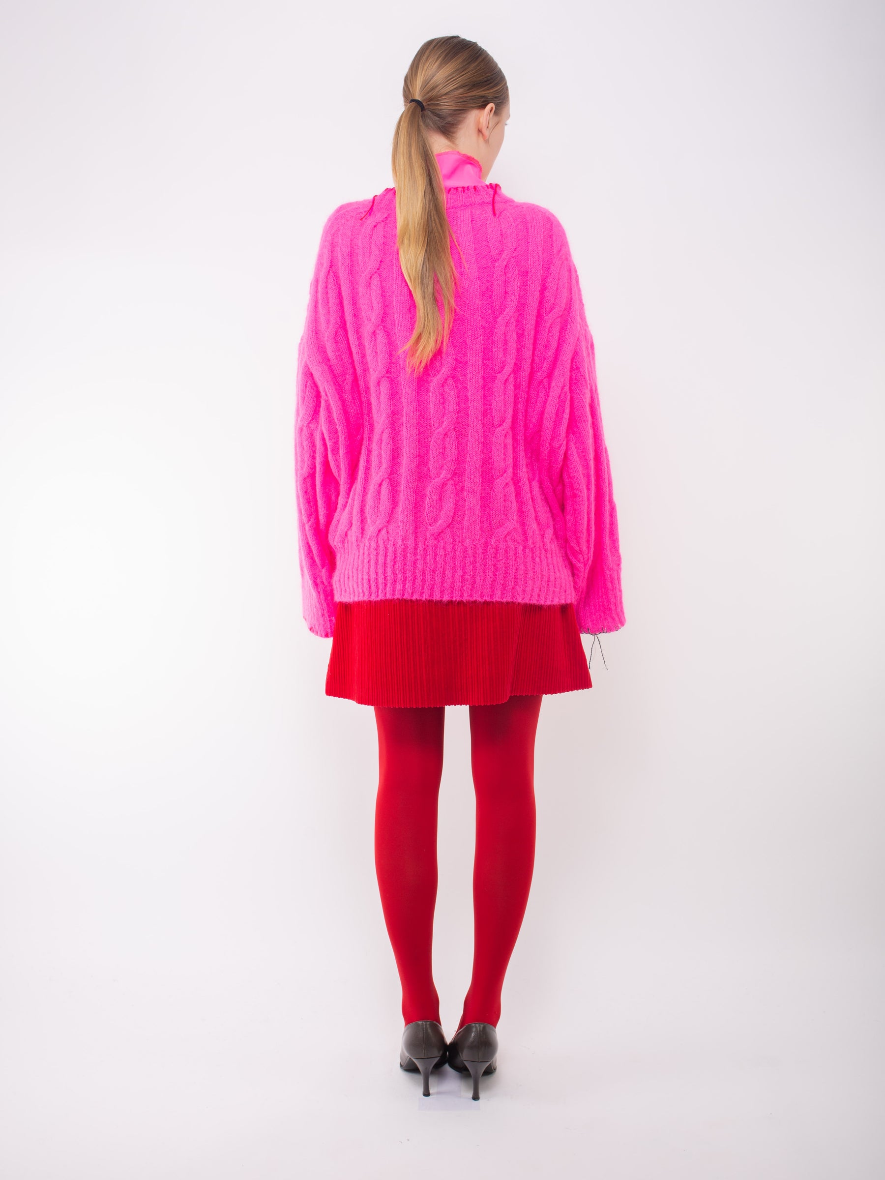 AURORA Cable Sweater - Neon Pink