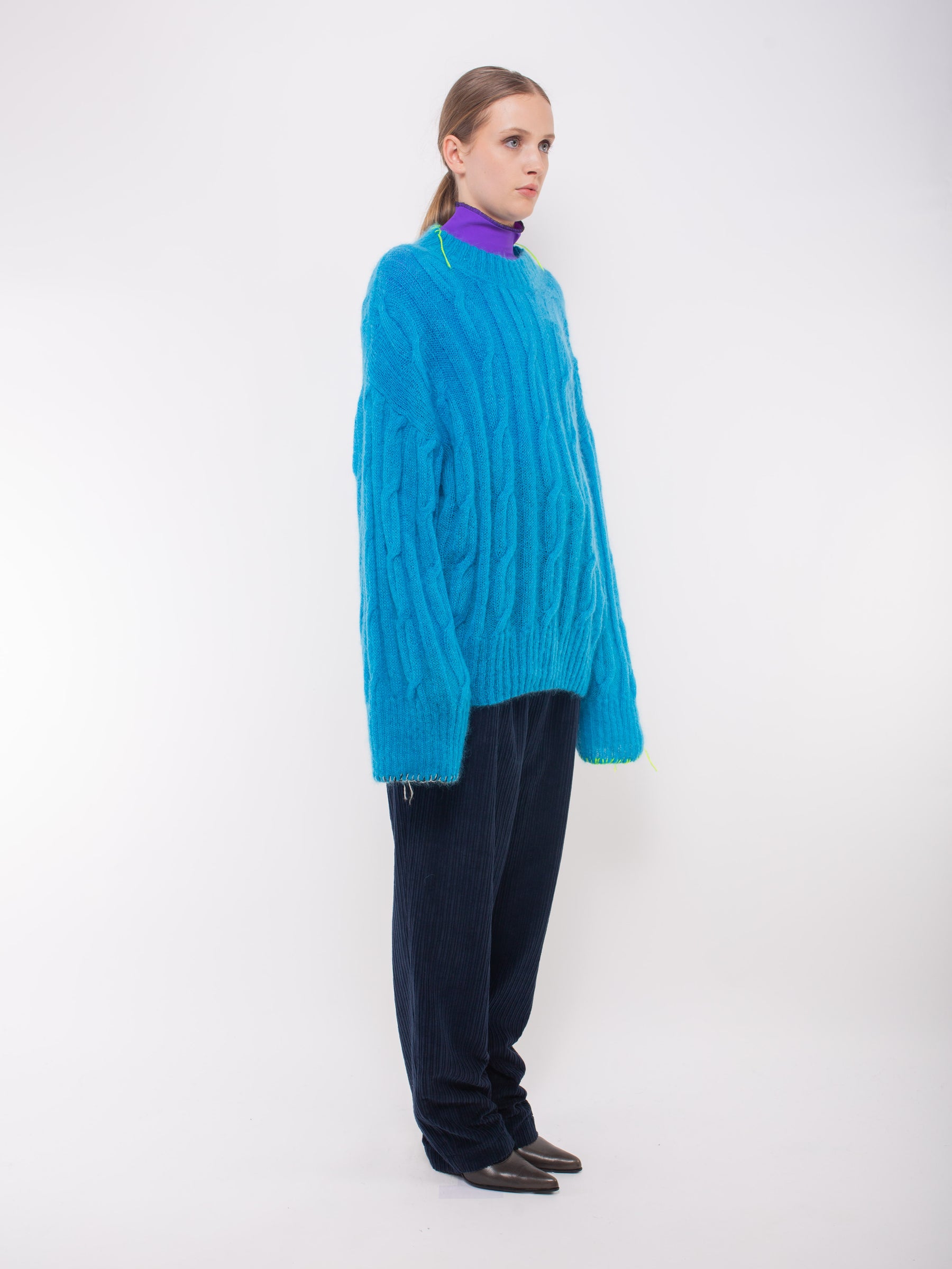 AURORA Cable Sweater - Electric Blue