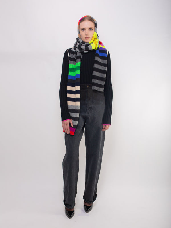 PASCALE Hooded Striped Sweater Scarf - Multico