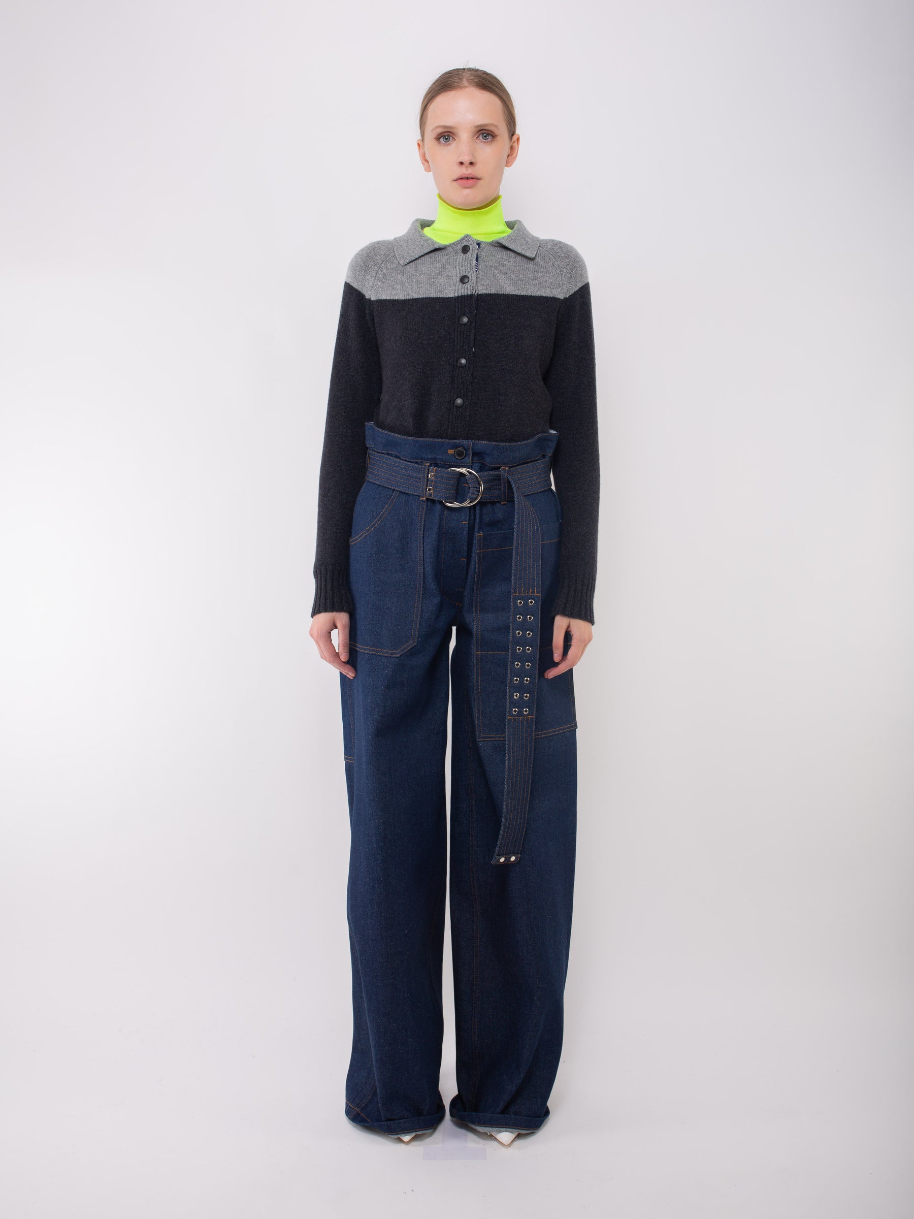 ANTONIO Graphic Yoke Cardigan - Charcoal / Grey