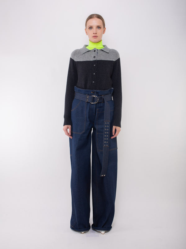 ANTONIO Graphic Yoke Cardigan - Charcoal / Grey
