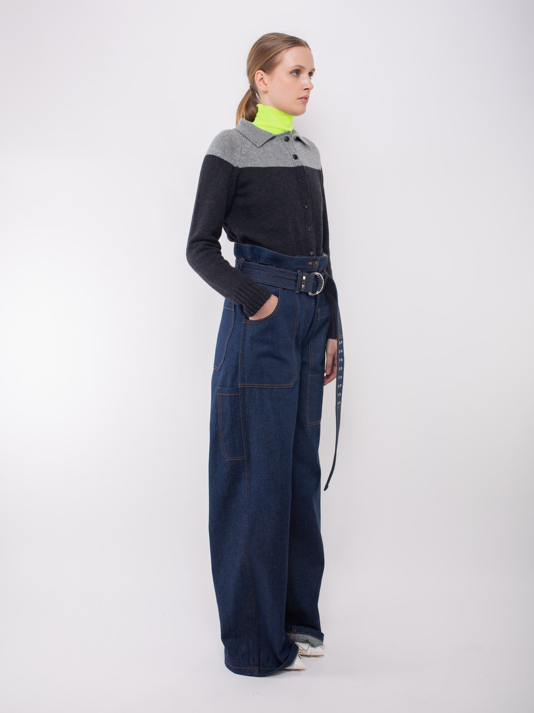 ANTONIO Graphic Yoke Cardigan - Charcoal / Grey