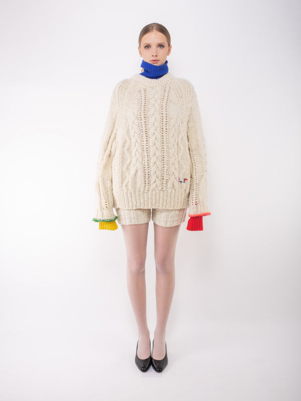 MARIANNE Hand Knitted Cable Sweater - Ecru